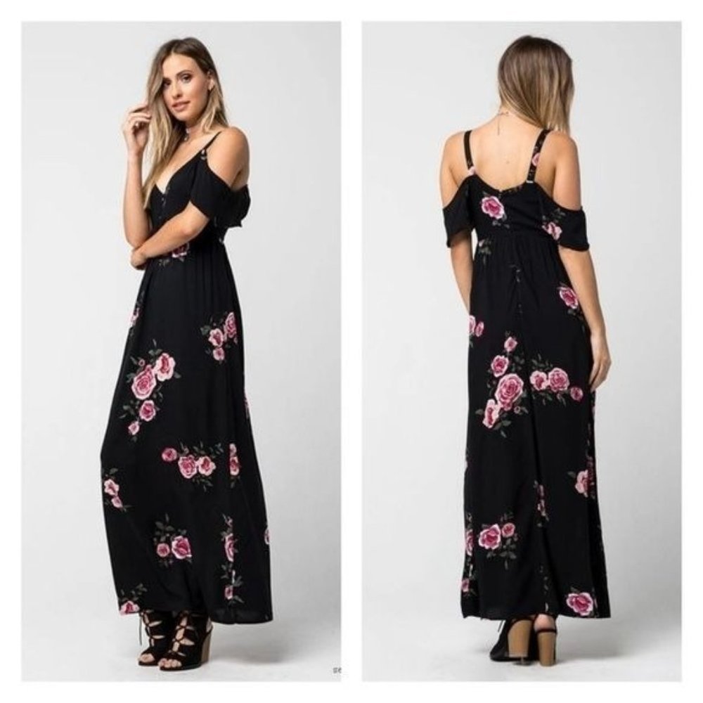 Full Tilt Moody Floral Full Length Maxi Dress in Black Size XS